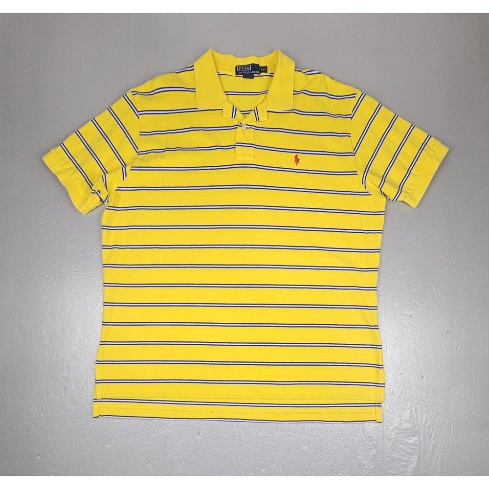 Vintage Polo By Ralph Lauren Polo Shirt Mens XXL Yellow Red Pony Striped.